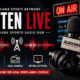 Acadiana Sports Network live sports audio broadcast setup with microphone and equipment.