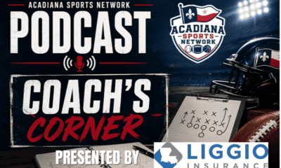 Coach's Corner podcast logo with football and play diagram on dark background.