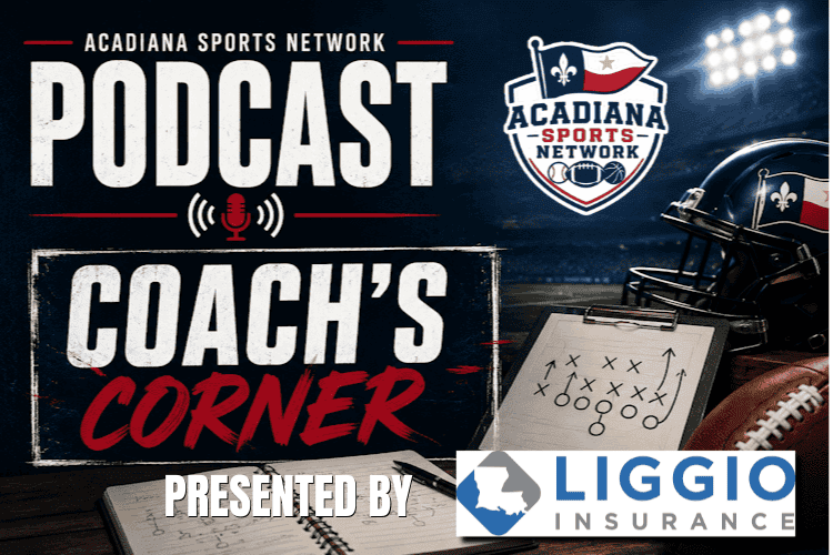 Coach's Corner podcast logo with football and play diagram on dark background.