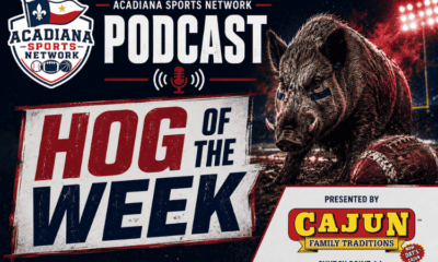 Hog of the Week podcast logo with a football and pig image for Acadiana Sports Network.
