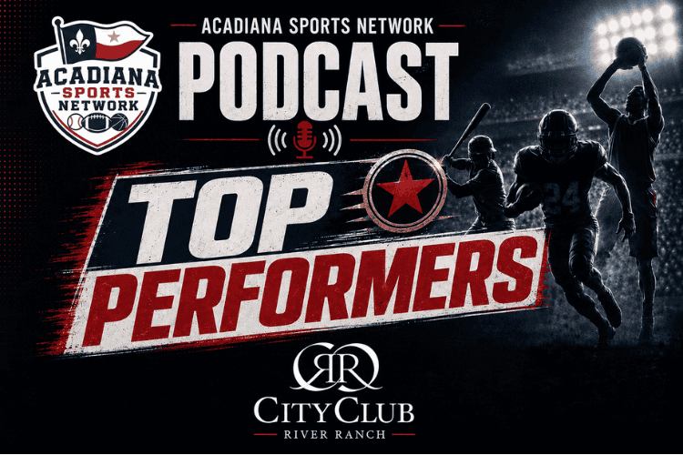 Acadiana Sports Network podcast logo featuring top cross country performers.